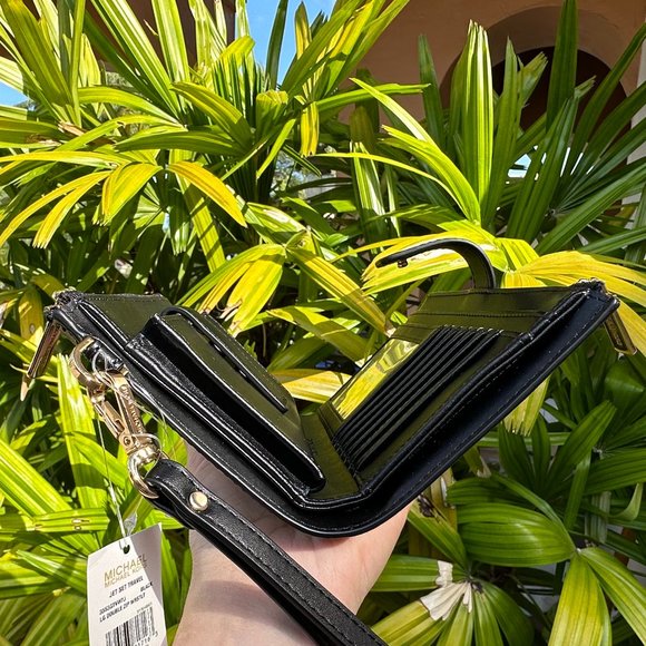 Michael Kors Jet Set Travel Large Double Zip Wallet MK Graphic Logo Beige Black - Picture 4 of 10